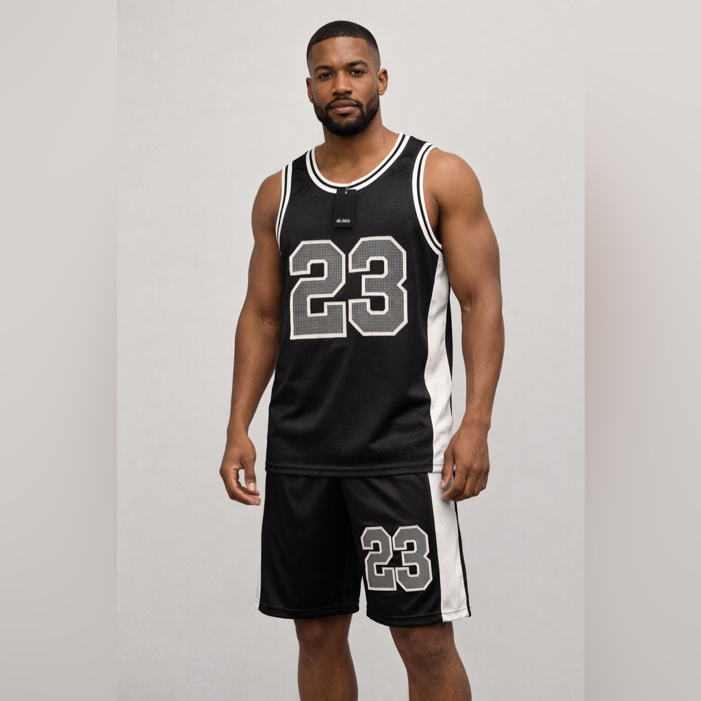 Galaxy By Harvic Black And White Men's Sports Jersey And Shorts Set Nwt